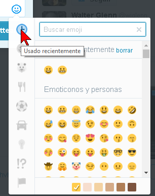Sección Usando recientemente mostrando estas caritas de Twitter