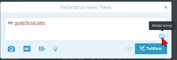 Botón Añadir emoji en cómo hacer caritas en Twitter desde tu navegador
