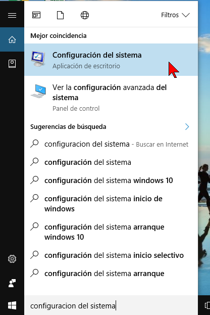 Accediendo la Configuración del sistema desde la Barra de búsqueda de Windows 10