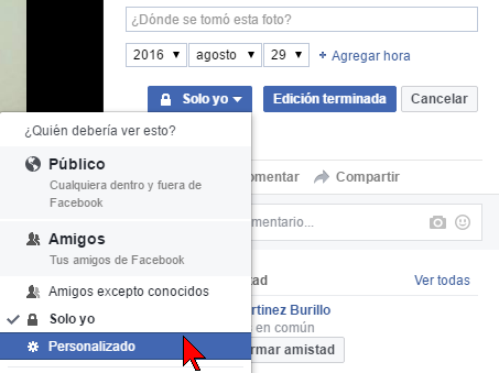Opciones de ¿Quién debería ver esto? en cómo impedir que descarguen tus fotos de Facebook