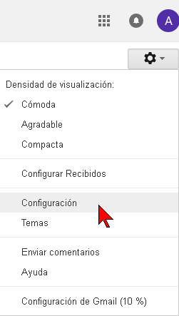 Opción Configuración en cómo reenviar tus correos electrónicos de Gmail a otra cuenta
