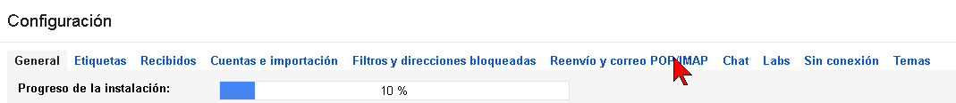 Pestaña Reenvío y correos POP/IMAP de Gmail