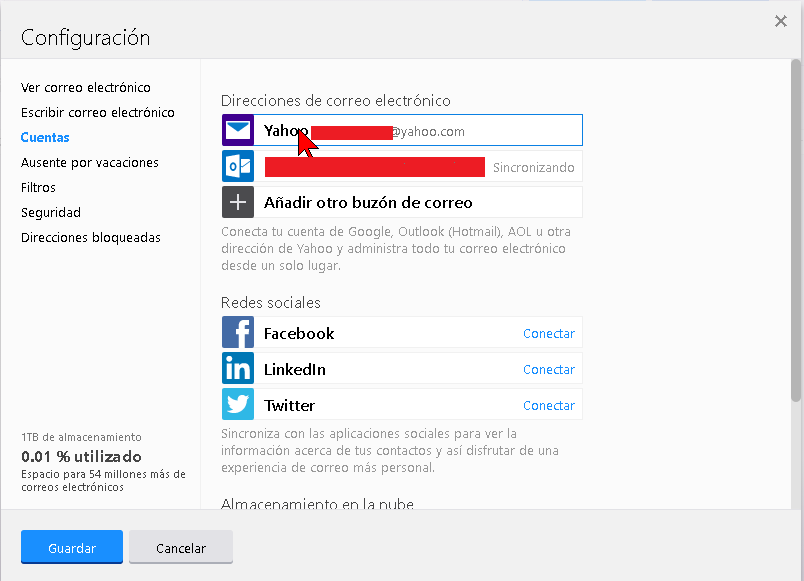 Administrador de dirección de correo electrónico de Yahoo Mail
