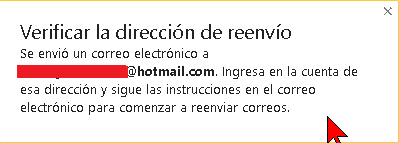 Mensaje Verificar la dirección de reenvío del correo de Yahoo Mail