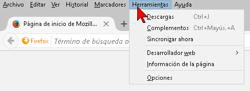 Opción Herramientas de Firefox