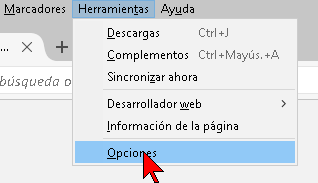 Selecciona Opciones en Firefox en cómo ver y administrar las contraseñas guardadas en Firefox