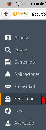 Opción Seguridad de Forefox