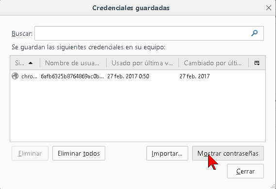 Botón Mostrar contraseñas en Forefox