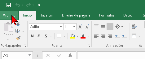 Pestaña Archivo de Excel 2016