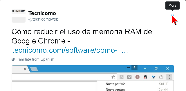Botón para mostrar opciones de un tuit en Twitter