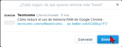 Botón Eliminar en cómo borrar un tuit en Twitter