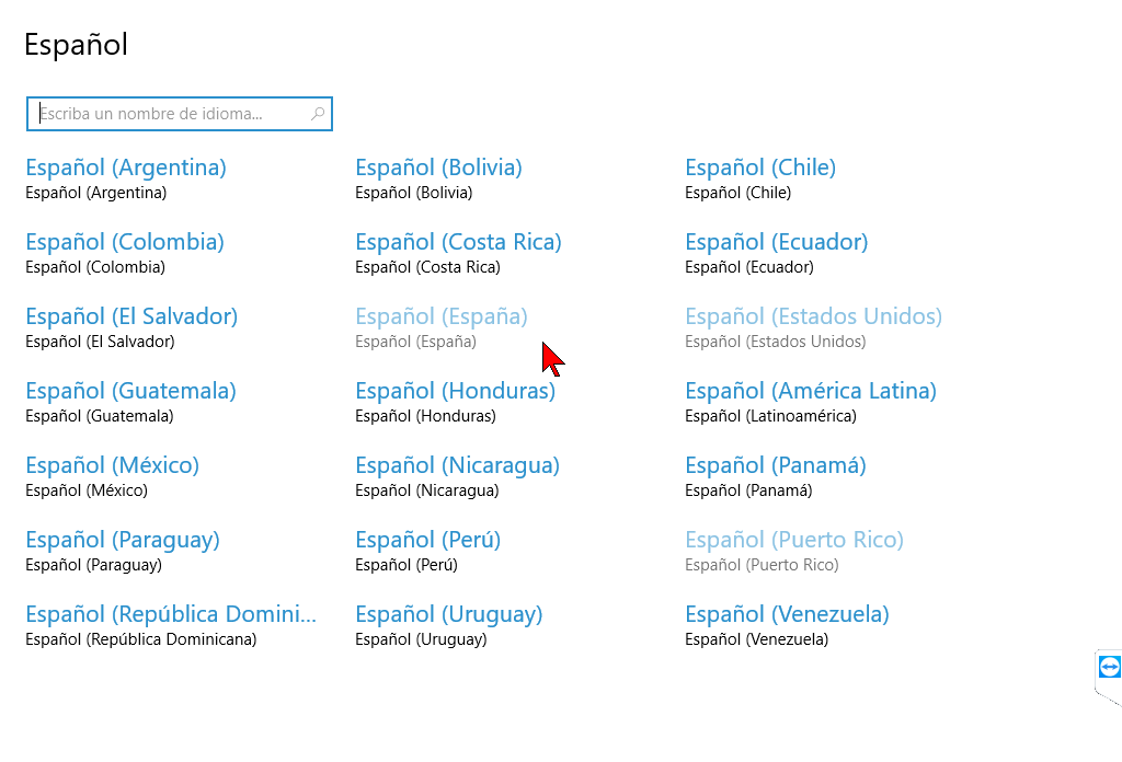 Seleccionando el paquete de idioma español correspondiente a tu país o región
