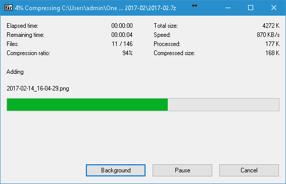 Barra de progreso al comprimir varios archivos con 7-Zip en cómo comprimir archivos usando 7-Zip