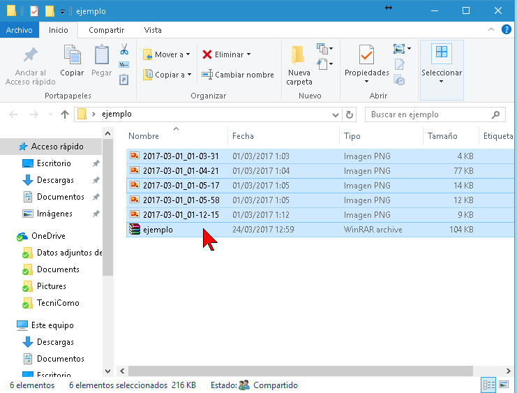 Ejemplo demostrando varios archivos comprimidos en uno solo con 7-Zip