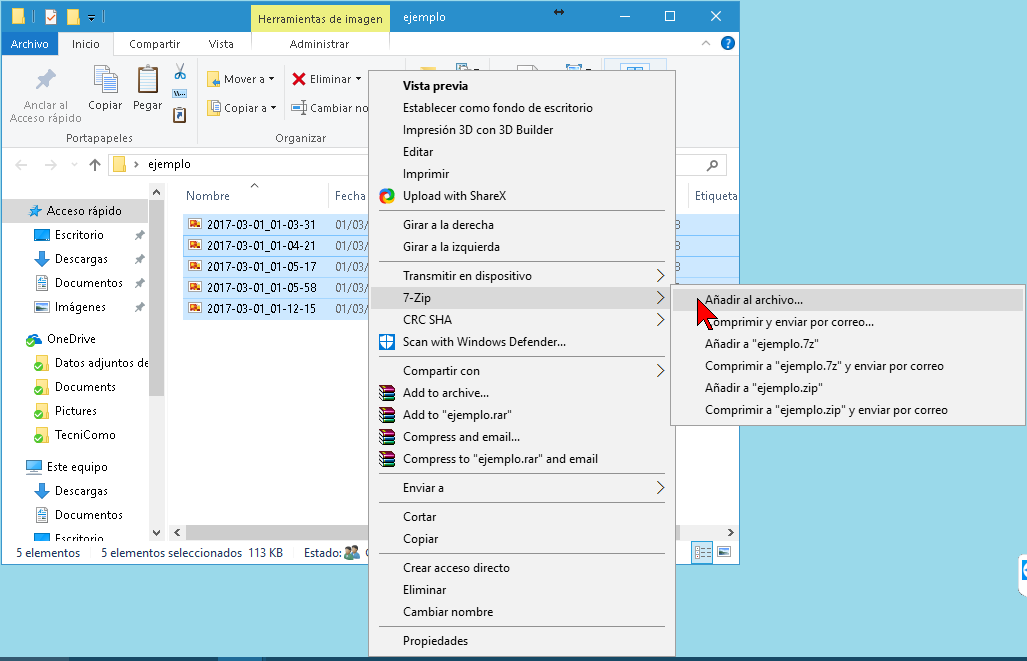 Seleccionando varios archivos para comprimir con 7-Zip