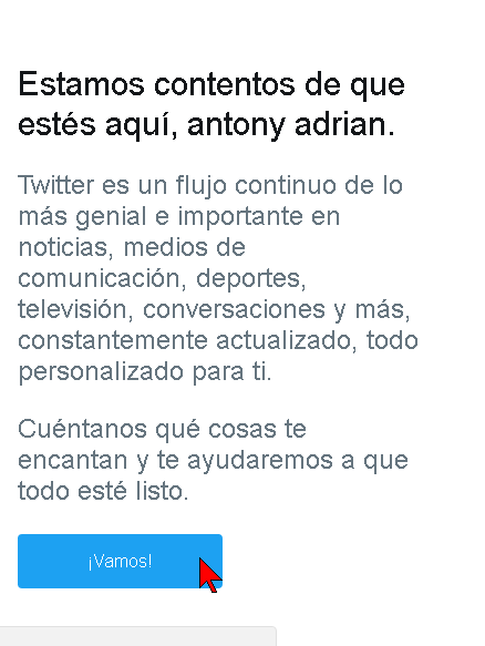 Mensaje de bienvenida a Twitter