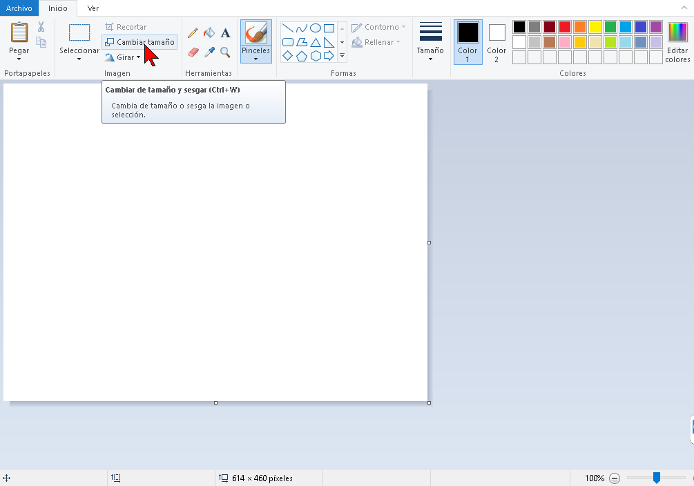 Botón Cambiar tamaño de Microsoft Paint