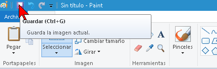 Botón Guardar de Paint en cómo crear una foto de portada para Facebook del tamaño ideal