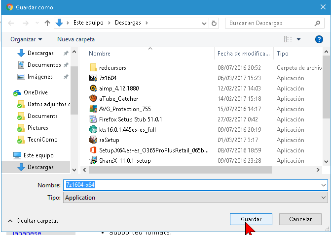 Ventana Guardar como en cómo descargar e instalar 7-zip en español
