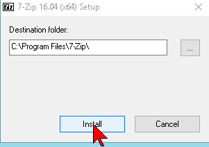 Ventana para seleccionar la carpeta y comenzar la instalación en cómo descargar e instalar 7-zip en español