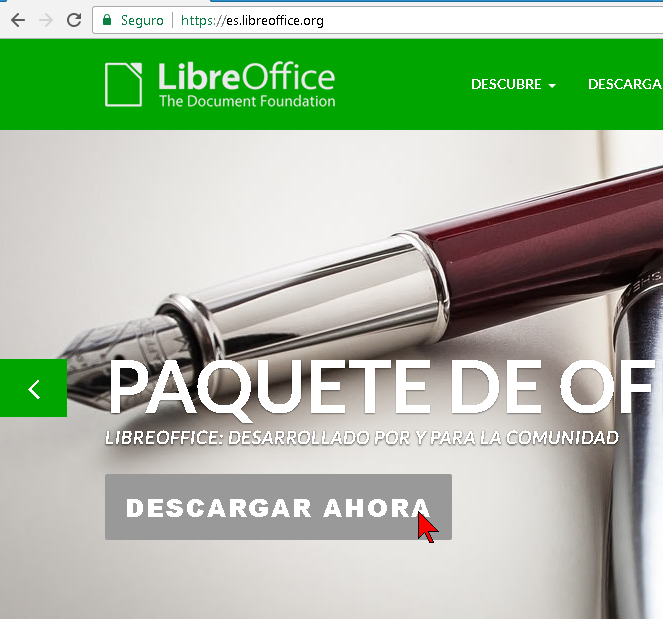 Botón Descargar ahora en la página de Libre Office en español