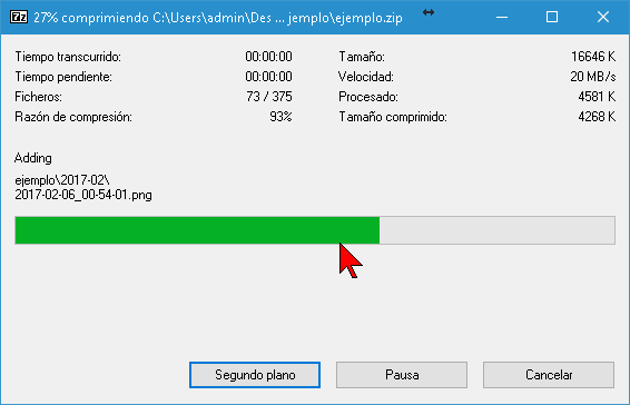 Barra de progreso en cómo dividir un archivo muy grande usando 7-Zip