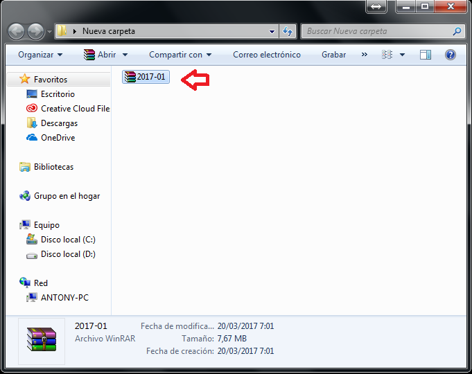 Seleccionando archivo comprimido en cómo extraer archivos comprimidos usando 7-Zip
