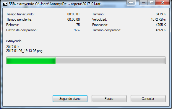 Barra de progreso extrayendo archivo con 7-Zip
