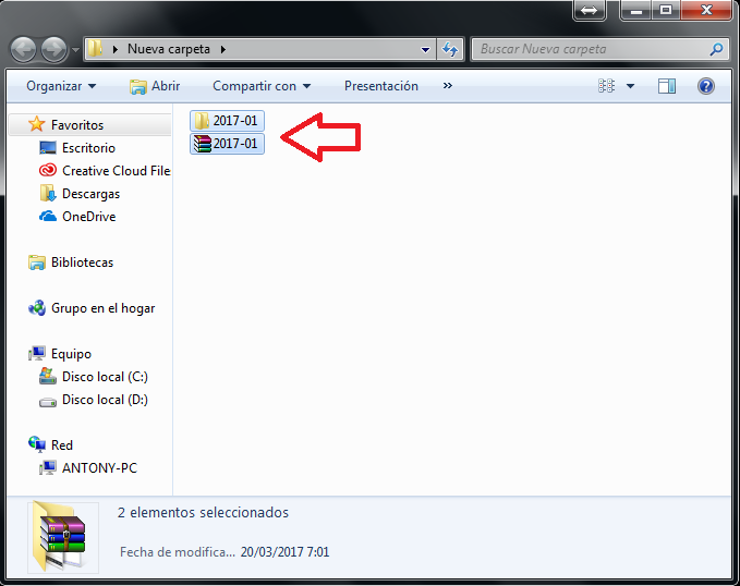 Mostrando carpeta con el archivo descomprimido con 7-Zip