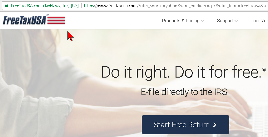 Ventana inicial de Free Tax USA en cómo hacer los taxes o impuestos gratis