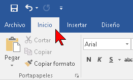 Pestaña Inicio de Word 2016