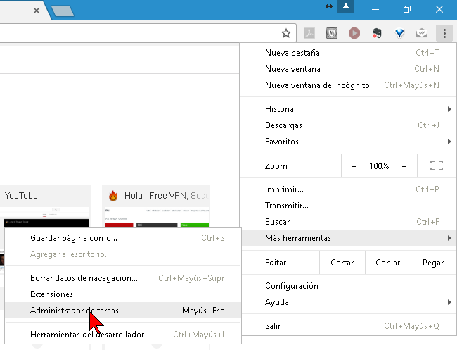 Accediendo al administrador de tareas de Google Chrome