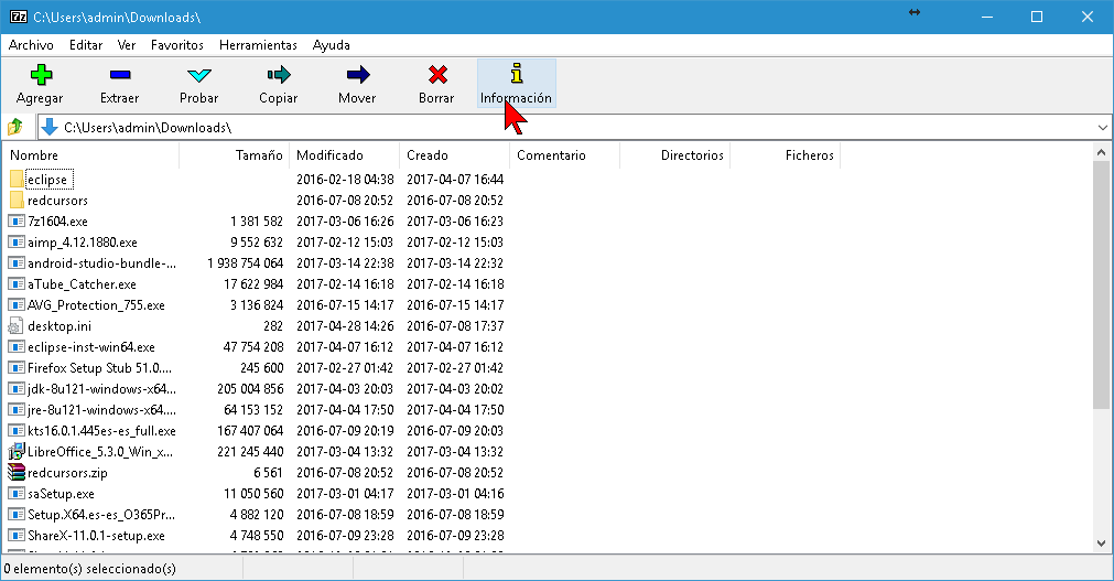 7-Zip mostrado en español como idioma principal en cómo cambiar el idioma de 7-zip a español