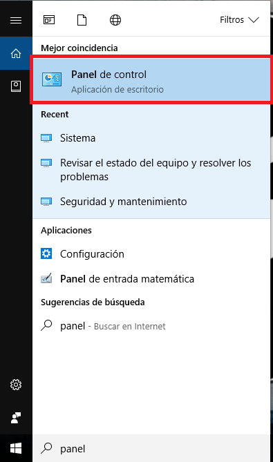 Accediendo al Panel de control en cómo cambiar la ruta de los archivos temporales en Windows 10