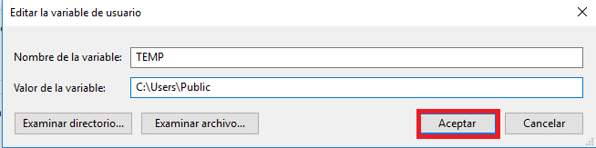 Ruta de la nueva ubicación de TEMP en cómo cambiar la ruta de los archivos temporales en Windows 10