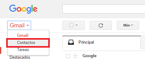 Opción Contactos desde Gmail en cómo exportar contactos de Outlook e importarlos a Gmail