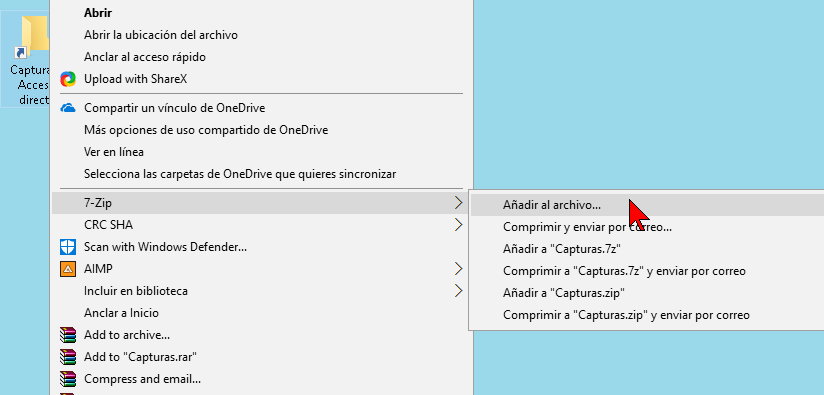 Opción añadir archivo en cómo proteger un archivo zip con contraseña en 7-zip