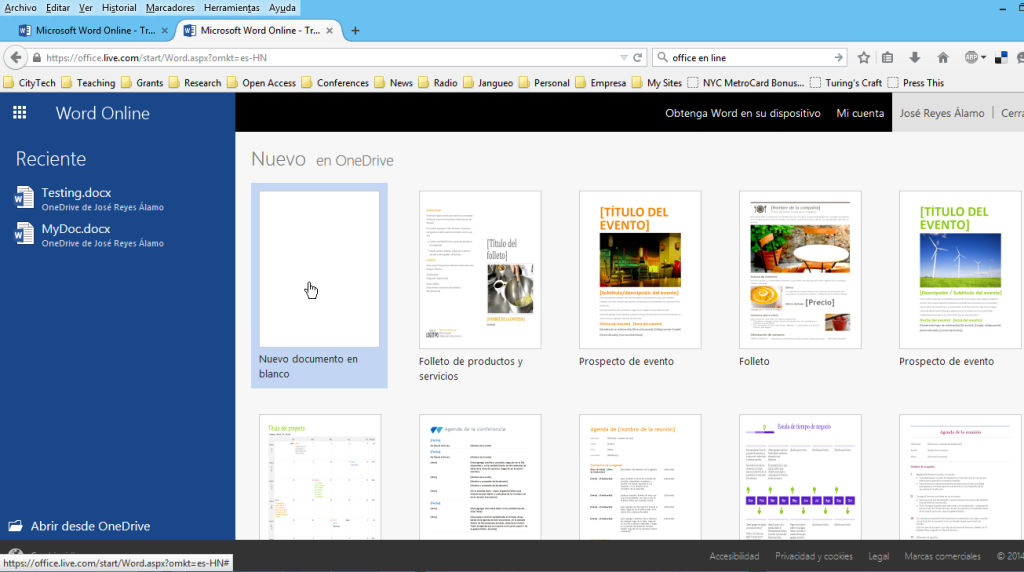 Creando un nuevo documento en blanco en Microsoft Word Online