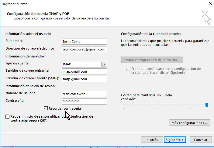 Como Configurar Tu Cuenta De Gmail En Outlook 2013 Usando Imap Tecnicomo