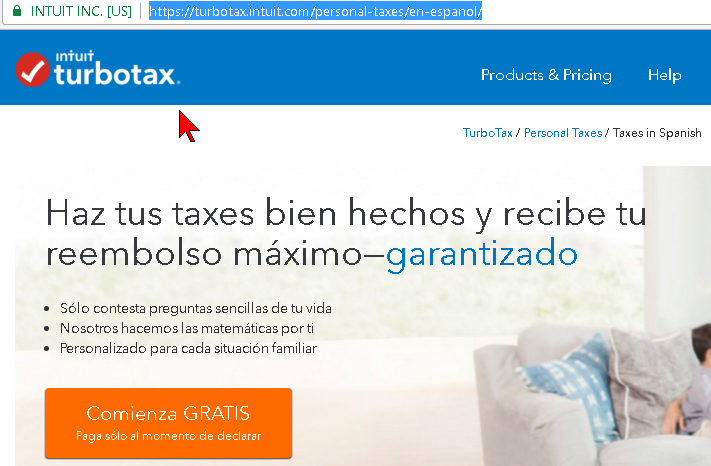 Captura de la pantalla principal de TurboTax en cómo hacer los taxes o impuestos gratis