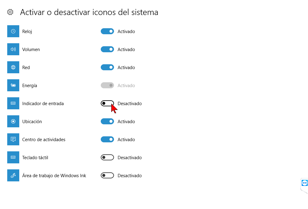 Activando y desactivando iconos del sistema en cómo mostrar u ocultar el botón del teclado táctil en Windows 10 
