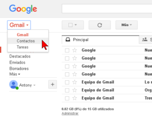 Opción Contactos en cómo exportar contactos de Gmail e importarlos a Outlook