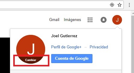 Opción Cambiar en Gmail