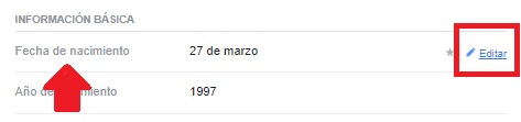 Campo con la fecha de nacimiento en cómo cambiar tu fecha de nacimiento en Facebook