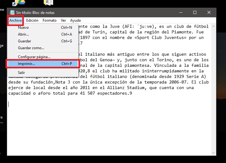 Opción de Imprimir en cómo crear fácilmente archivos PDF en Windows 10