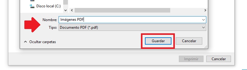 Colocar nombre del archivo y pulsar Guardar