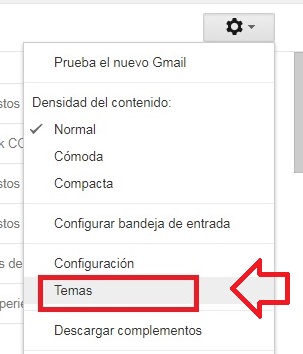 Opción Temas de los ajustes de Gmail