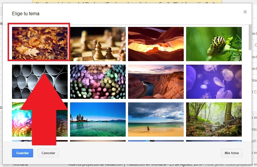 Temas de Gmail disponibles para la personalización