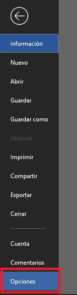 Alternativa de Opciones de Microsoft Office