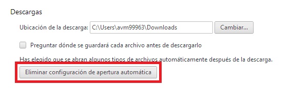 Botón Eliminar configuración de apertura automática